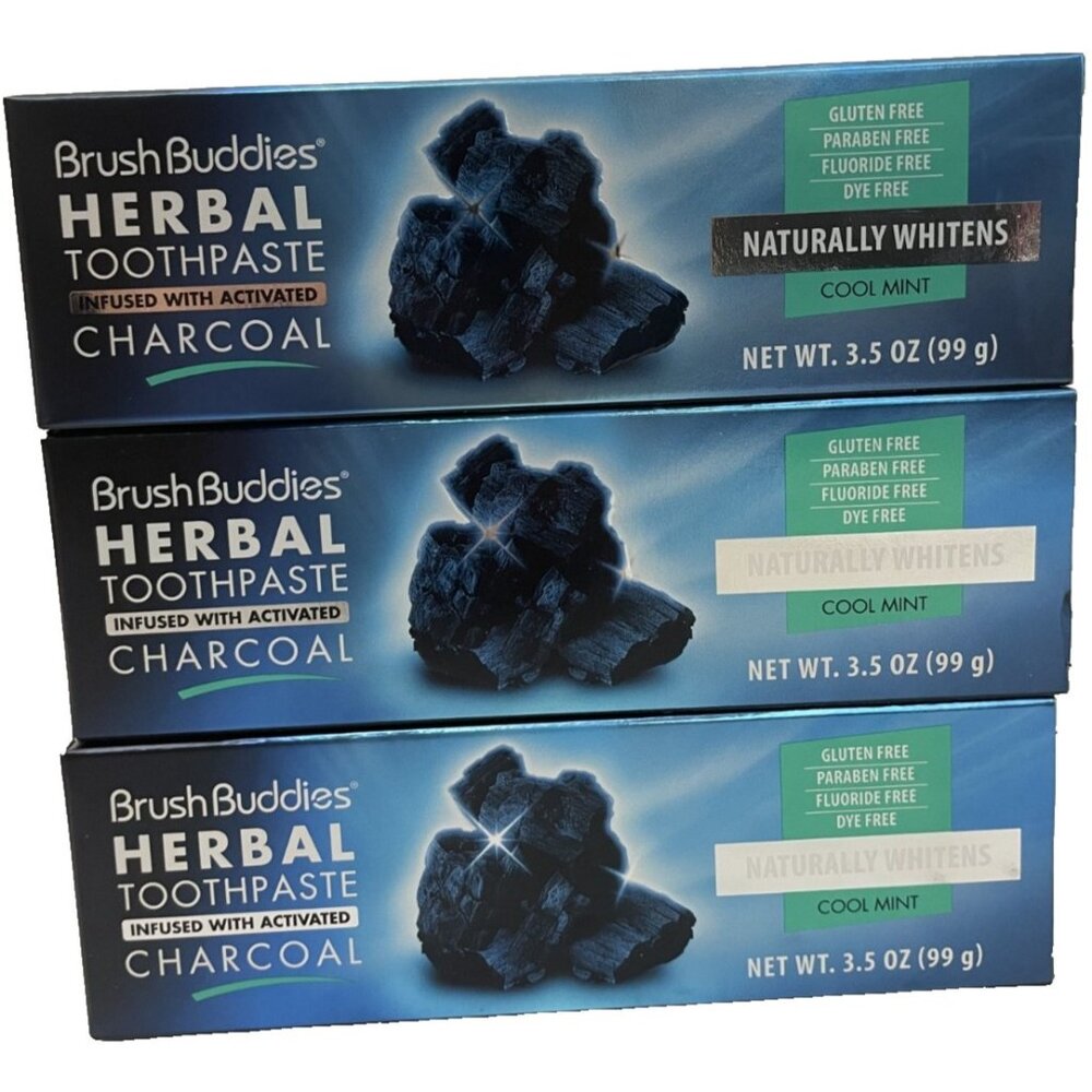 Brush Buddies Herbal Toothpaste 3.5oz Activated Charcoal Cool Mint Lot of 3